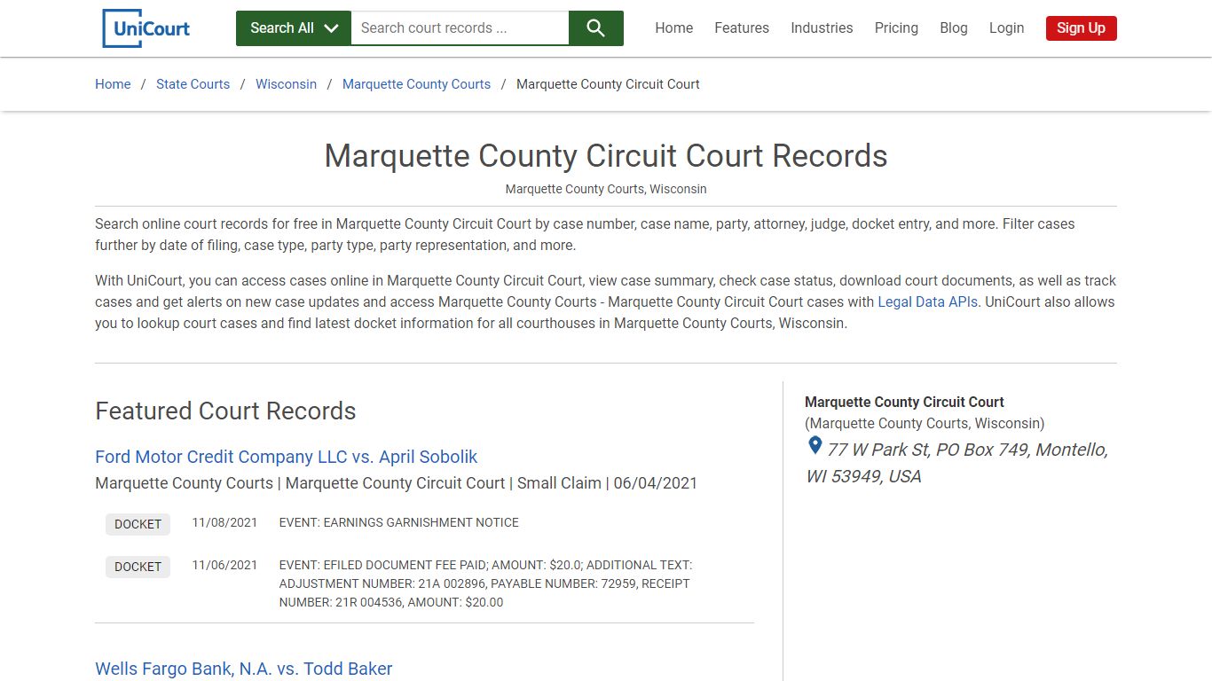 Marquette County Circuit Court Records | Marquette | UniCourt